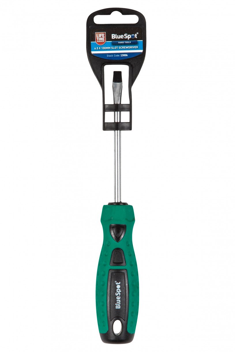 Blue Spot Tools 13006 Slot Screwdriver, Green, 6.5 x 100 mm