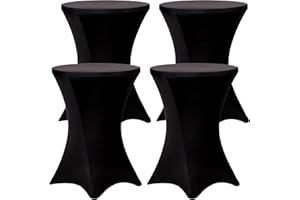 Fixwal 4 Pack Spandex Cocktail Table Covers, 32x43 Inch Black Fitted Stretch Highboy Round Cover Table Cloth for Party, Bar, Pub, Wedding, Banquet