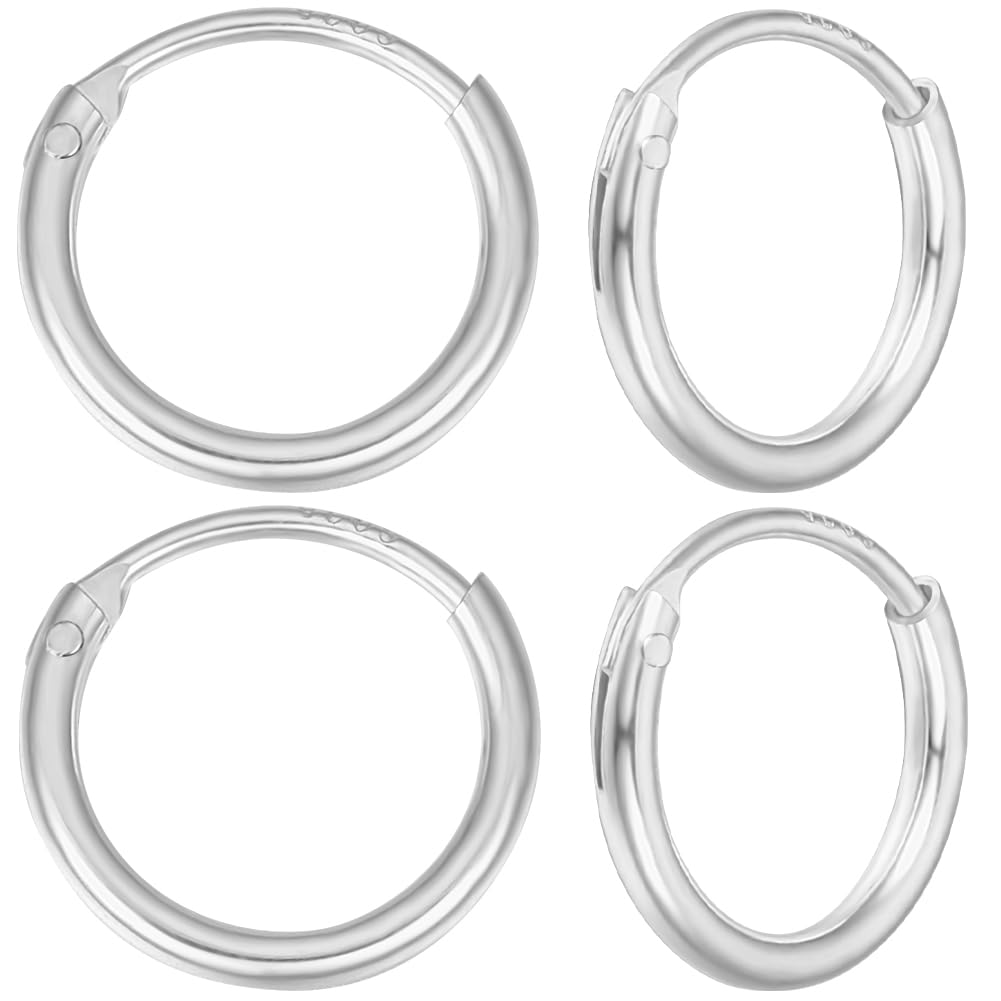 Beebeecraft 1 Box 8Pcs Small Hoop Earrings for Women Men 925 Sterling Silver Huggie Hoop Earrings Sleeper Earrings 10mm