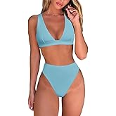 fatty tiger Womens High Waisted Thong Bikini Sets Sexy Brazilian Triangle Top Deep V Neck Two Piece Swimsuit Bathing Suits