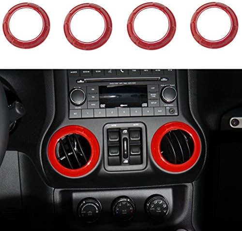 Amazingli Interior Decoration Air Condition Vent Cover Trim Kit ABS for Jeep Wrangler 2011-2016 Red 4pcs