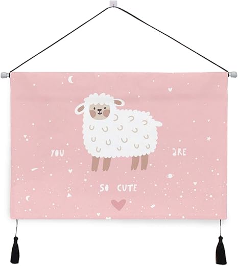 Amazon Co Jp Niesikkla タペストリー ベクトルイラストかわいい子羊テキストピンク 壁掛け おしゃれ インテリア モダン ポスター 絵画などに適用 ウォールアート モダン 装飾アート 多機能 個性プレゼント ホーム キッチン