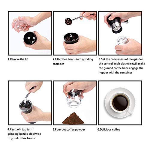 Stlend Manuelle Kaffeemühle, Handkaffeemühle mit Keramikgrat, zwei Klarglasgläser, je 350 ml, Edelstahlgriff, geeignet… – Bild 6