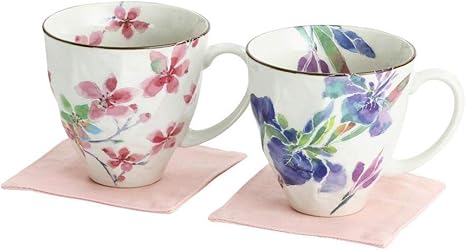 Amazon Co Jp セラミック藍 花ごころ ペアマグカップ 桜 アヤメ サイズ 約f9 H8 9 ホーム キッチン