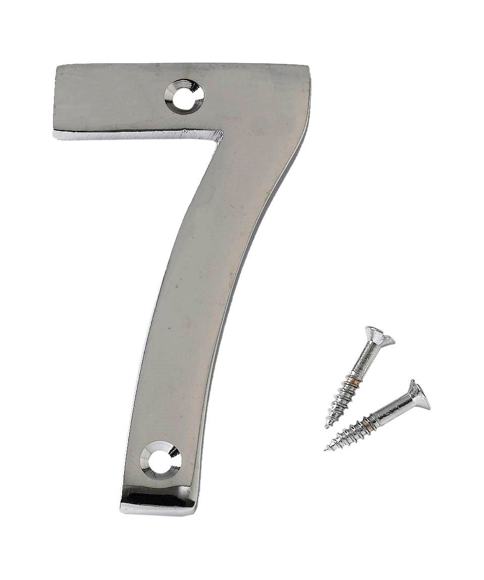 Merriway BH04334 Polished Chrome Screw-On House Flat Gate Post Numeral 75 mm (3 Inch) Number 7