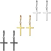Cross Dangle Earrings for Women Men-Stainless Steel Cross Hinged Hoops Earrings Christmas Easter Wedding Jewelry