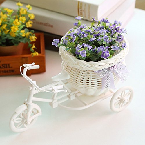 SOLEDI Flower Basket Vase Plastic White Tricycle Bike Storage Container Garden Home Party Weddding Decoration