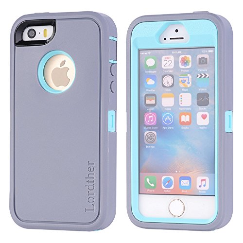 iPhone SE Case, Lordther [ShieldOn Series] [Military Grade Drop Test] Hybrid Synthetic Rubber TPU Covers with [Bonus Screen Protector] Only for iPhone SE 5SE 5 5s (Grey Blue)