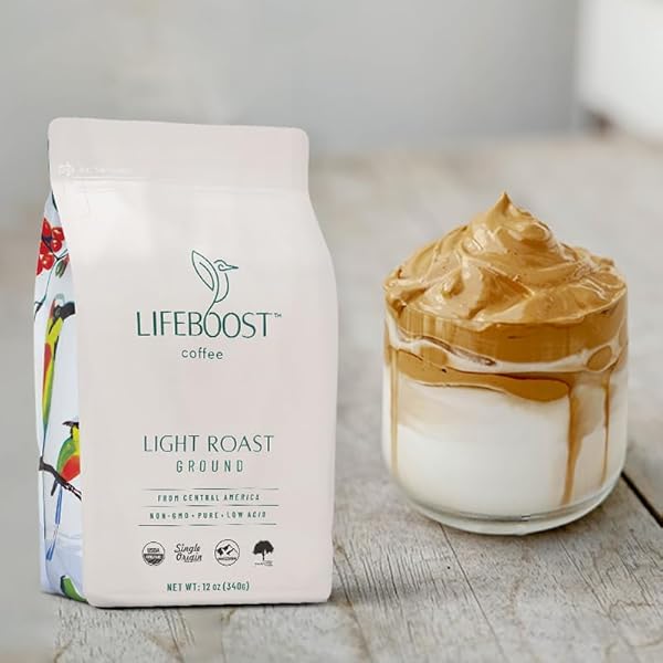 LIFEBOOST LIGHT ROAST GROUND COFFEE – NON-GMO SINGLE ORIGIN LOW ACID ORGANIC LIGHT ROAST COFFEE – THIRD PARTY TESTED FOR MYCOTOXINS & PESTICIDES – GROUND – 12 OUNCES