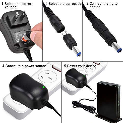 IKOCO 12W Multi Voltage Switching AC Power Adapter Supply Charger with 8 Selectable Adapter Plugs,3V 4.5V 5V 6V 7.5V 9V 12V 1A for Household Electronics and LED Strip …