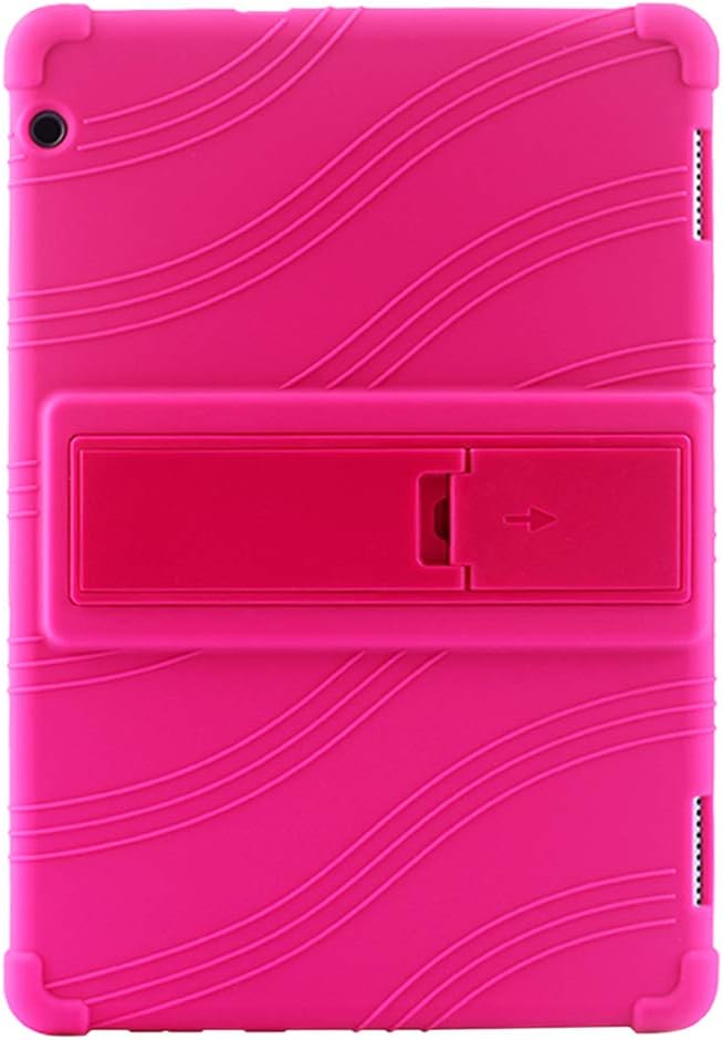 Fosheng Case Cover for 10.1" Huawei MediaPad T5 AGS2-W09BHN/CHN 2018 Tablet - Stand Silicone Rubber Shell Anti Fall Protective Sleeve (Rose Red)