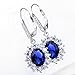 Sterling Silver Earrings Snowflake Flower Blue Sapphire & White Cz Leverback Dangle Earrings for Women