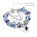 Long Way Silver Tone Chain Blue Glass Bead Charm Bracelet With Safety Chain 7.5