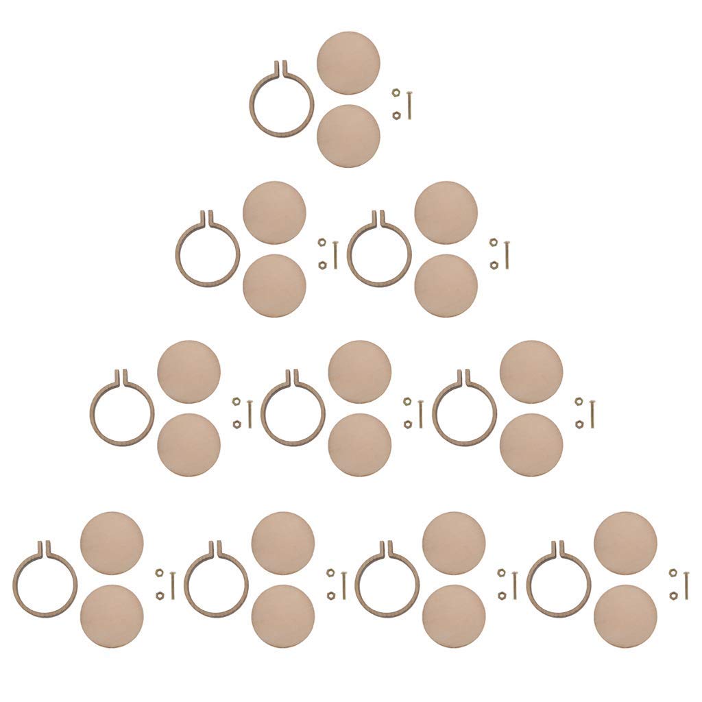 10 Pieces Mini Wood Hoops Punched for Cross Stitch Round Embroidery Hoop Frame Cross Stitch, Arts, DIY Crafts Tool (S - 3.5cm*3cm,External Dimension)