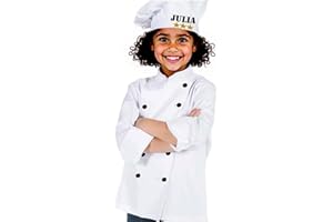 Personalized Kids Chef Set with Name – Jacket and Hat or Separate Pieces, featuring Three Stars – Sizes 4–12 Years – 65% Poly