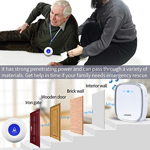 LIOTOIN Wireless Caregiver Pager Nurse Alert Call Button System Pager for Home Patients Elderly School with 2 IP55 Waterproof Receiver +2 Emergency Transmitters (600+ft Operating Range)