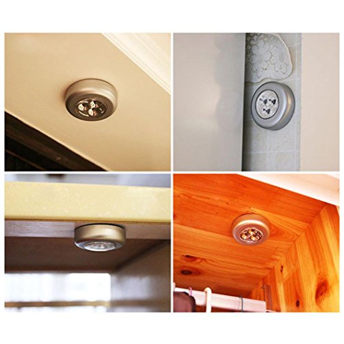 DZT1968 3 LED Wall Light Kitchen Cabinet Closet Lighting Sticker Tap Touch Lamp (Silver)