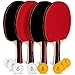 Ping Pong Paddle Set of 4 - Pro Wood Ping-Pong Paddles and 8 Light Regulation Table Tennis Balls - This 4-Player Racket and Ball Kit is the Perfect Indoor Sports Game Gift for Kids or Professional