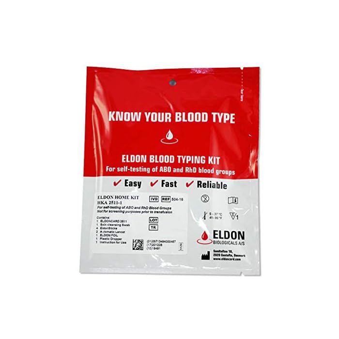 Eldoncard Blood Type Test (Complete Kit) - Air Sealed Envelope, Safety Lancet, Micropipette, Cleansing Swab