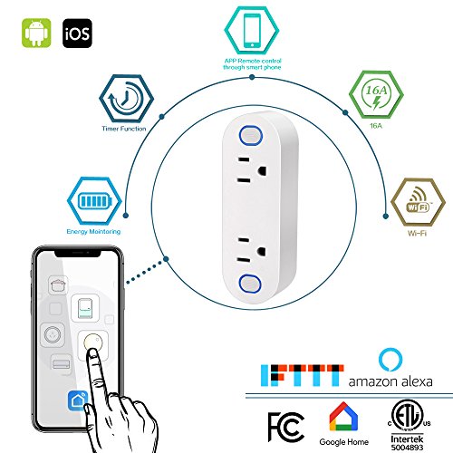 WiFi Strip Smart Plug Switch, Hinotori Alexa Smart Plug Outlet 2 in 1 Compatible with Alexa/Amazon Echo/Google Home/IFTTT Voice Control,Timer,Energy Monitor, No Hub Required, ETL, FCC, RoHS listed
