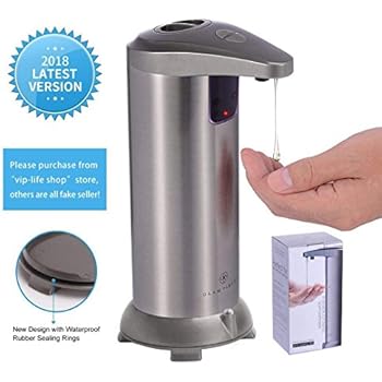 GLAMFIELDS Soap dispenser, Touchless Stainless Steel Automatic Soap Dispenser, IR Infrared Motion Sensor Hand Free Dish Soap for Kitchen and Bathroom, Second Generation Waterproof Base