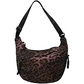 Leopard Purse for Women Crescent Crossbody Bags Nylon Luna Moon Dumpling Bag Leopard Print Crossbody Hobo Wallet