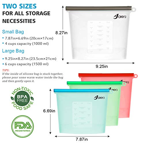 image for Reusable Silicone Food Storage Bags, JONYJ Bonus Stainless Steel Straw