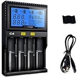 KINDEN 18650 Smart Battery Charger Universal Intelligent 4 Slot Automatic with Car Charging Mode LCD Display for Li-ion LiFePO4 Ni-MH Ni-Cd AA AAA C 26650 18350 17670 RCR123 Fire Prevention Material