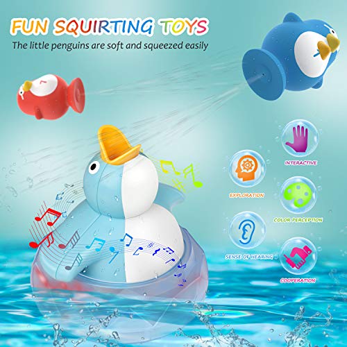 TOYOKID Bath Toys Bathtub Toy for Toddlers Kids Babies 1 2 3 4 Years Old Boys and Girls, 1 Floating Penguin with Music and LED Light, 2 Squirting Cute Toy Baby Bath Toy