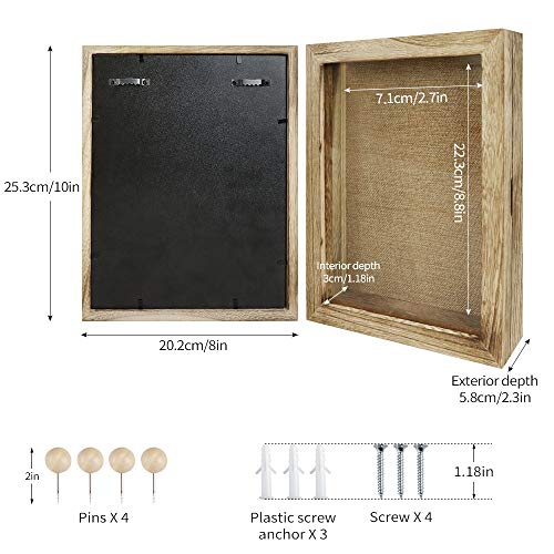LadyRosian - 8x10 Display Case Shadow Box Frame with Linen Background and 4 Stick Pins Memento Photos Wedding Memory Box