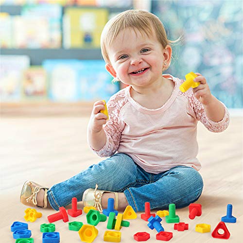 Coogam 32 PCS Jumbo Nuts and Bolts Set Shapes and Colors Matching Toys