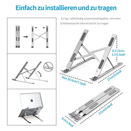 cshare Laptop Ständer, Tragbarer Notebook Ständer, 9 Stufen der Höhenverstellung,Multi-Winkel Faltbarer Aluminium Riser Kompatibel mit MacBook Pro Air,iPad,Lenovo,Dell,HP Alle 7-17 Zoll Tablet