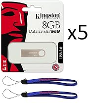 Kingston Flash Drive 5 Pack DTSE9H/8GB DataTraveler USB 2.0 Thumb Drive Pen Drive Jump Drive with (2) Everything But Stromboli Lanyards