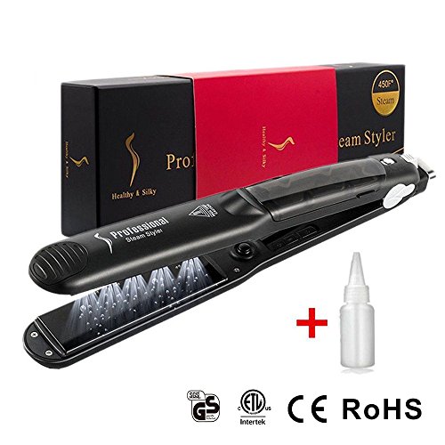 Steam Hair Straightener, Flat Iron with Ionic Ceramic, Professional Temporary Salon Tool, Dual Voltage, Digital Controls for Women Men with Curly Long Short Thick Thin Hair Travel
