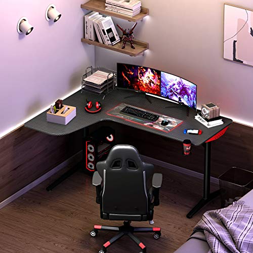 MOTPK Large L Shaped Gaming Desk, 60inch Real Carbon Fiber Gaming