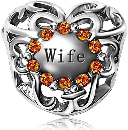 JMQJewelry Wife Heart Love Birthday Birthstone Charms Beads for Snake Chain Bracelets Mother's Day