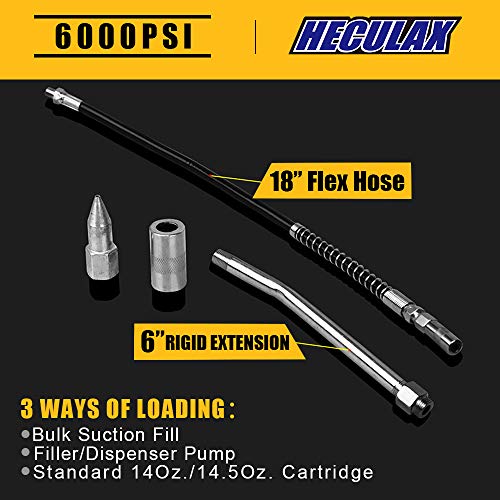 AcPulse HECULAX Grease Gun,7000PSI Heavy Duty Deluxe Pistol Grease Gun with 18" Flex Hose,Easy Operation - Thumbnail 4
