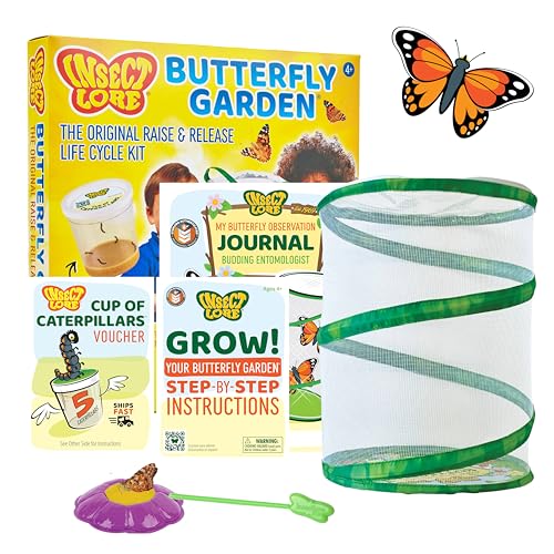 Insect Lore Raise and Release Butterfly Garden Kit – Caterpillar Habitat with redeemable Voucher – STEM-accredited Butterfly Growing Kit for Kids, Classrooms, and Homeschool Learning