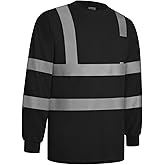 LIZMOF Safety Shirts for Men, Hi Vis Shirts for Men, High Visibility Shirts for Men Women, Long Sleeve Class 3 Construction Work Shirts with Black Bottom, Black,XXL