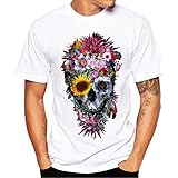 Zulmaliu Men Tee Shirt, Floral Skull Print T-Shirt Polo Shirts Hip Hop Outfit Cool Tank Tops