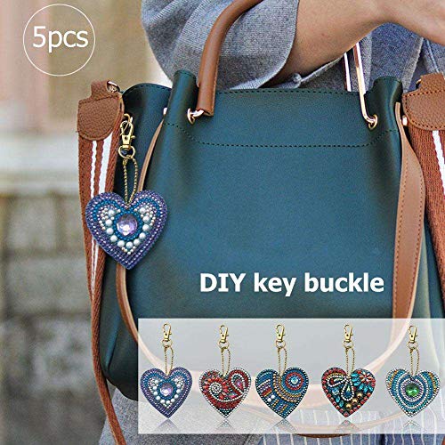 5D DIY Diamond Painting Keychain, 5 pcs Love Shape, Mosaic Making Full Drill Special Shape Diamond Painting Kit for Bags, Smartphone Straps, 5 Pack