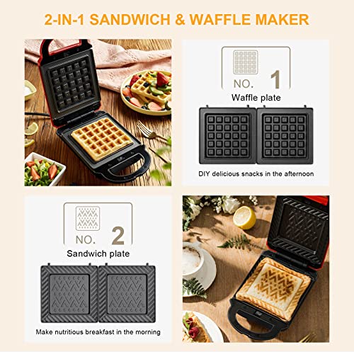 Bear Waffle Maker, 2in1 Sandwich Maker with Removable Plates, Small Belgian Waffle Maker with