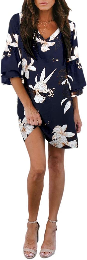 BELONGSCIWomen's 2025 Summer Dress Sweet & Cute V-Neck Bell Sleeve Mini Shift Dress, Perfect for Wedding or Graduation