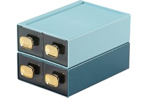 OSTEED Spacious Desk Drawers, Stackable Desktop Organizer, Plastic Storage Box for Office, School & Home Supplies (4 Small Drawers, BU & CYAN)