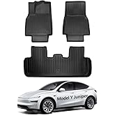 Heenvn 3PCS Floor Mats for Tesla Model Y Juniper 2026 2025 All Weather TPE Cargo Liner Waterproof Non-Slip Foot Mats for Model Y Interior Accessories (Only Fit 5-Seater)