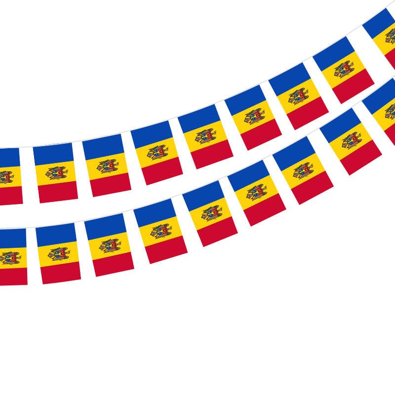Moldova Flag 40 Pieces Moldova Flag, Moldova Garland 11.4M, National Flag 14 x 21 cm for Bar Decorations