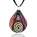 Chuvora Hand Blown Venetian Murano Glass Multi-Color Pink Peacock Feather Pendant Necklace, 17-19 inches
