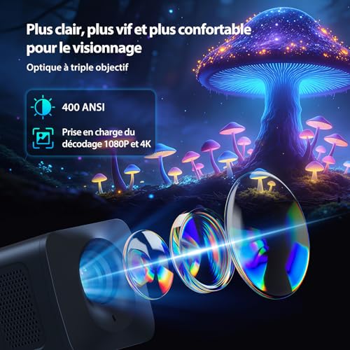 Video projector【Built-in App & Auto Keystone】 Android 14, Projector | NIX500 Mini Portable Video Projector Short Throw WiFi 6 Bluetooth 5.4 with 210° Rotation, Supports 4K 1080P Home Theater