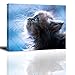 Cute Animal Wall Art for Bedroom, Lovely Pet Canvas Prints Decor of Adorable Cat Looking Up Picture, Innocent Hairy Kitten Makes Pity and Love (Waterproof, Bracket Mounted Ready Hanging, 1