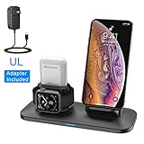 3 in 1 Wireless Charger Station Stand Pad for iPhone X/XS/XR/8/7/6s/Plus,Apple Watch Charger for Apple Watch 4/3/2/1 Airpods Charging Dock Stand for airpods 1 2